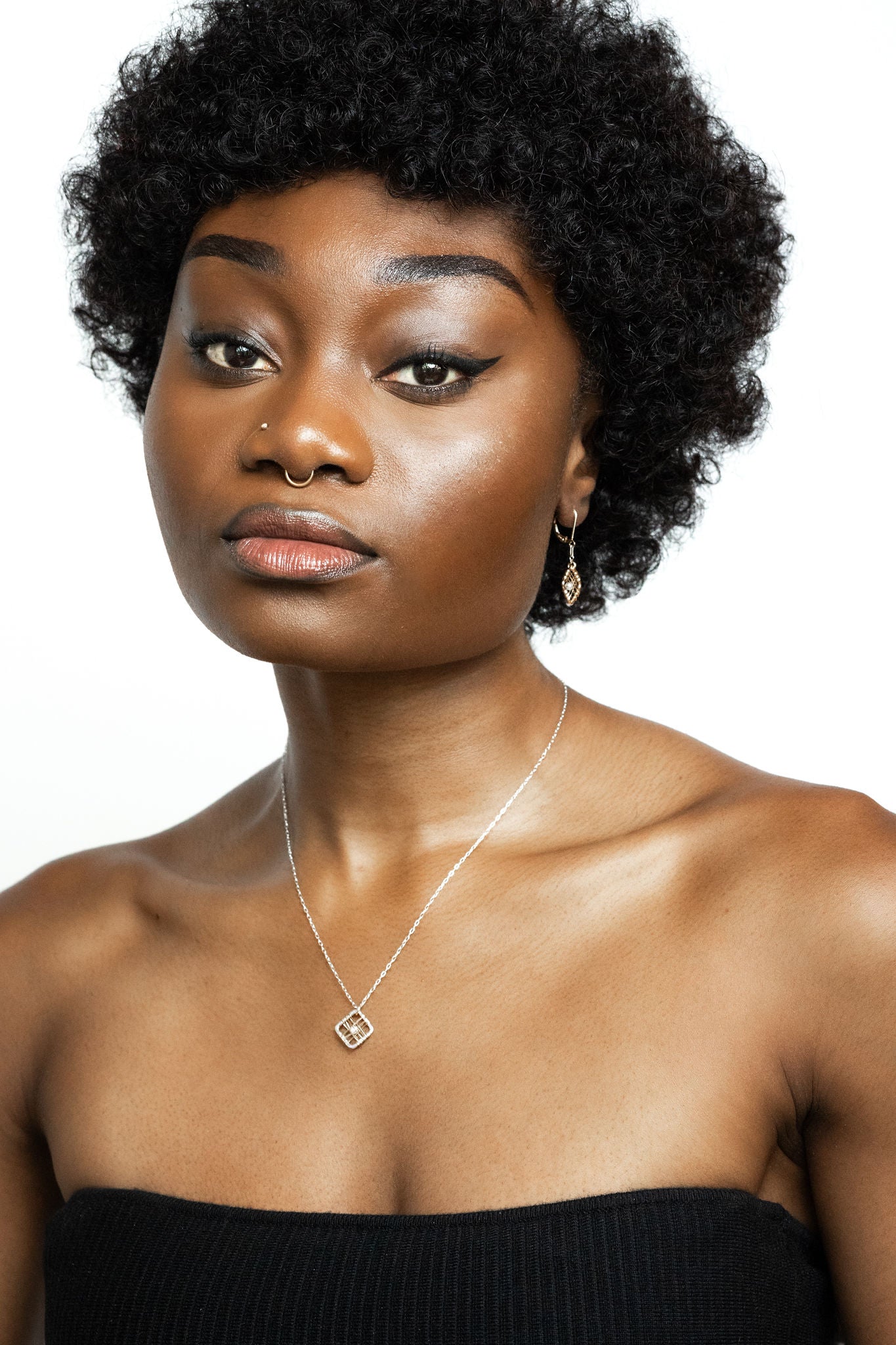 Petite Square - Caged Pearl Necklace
