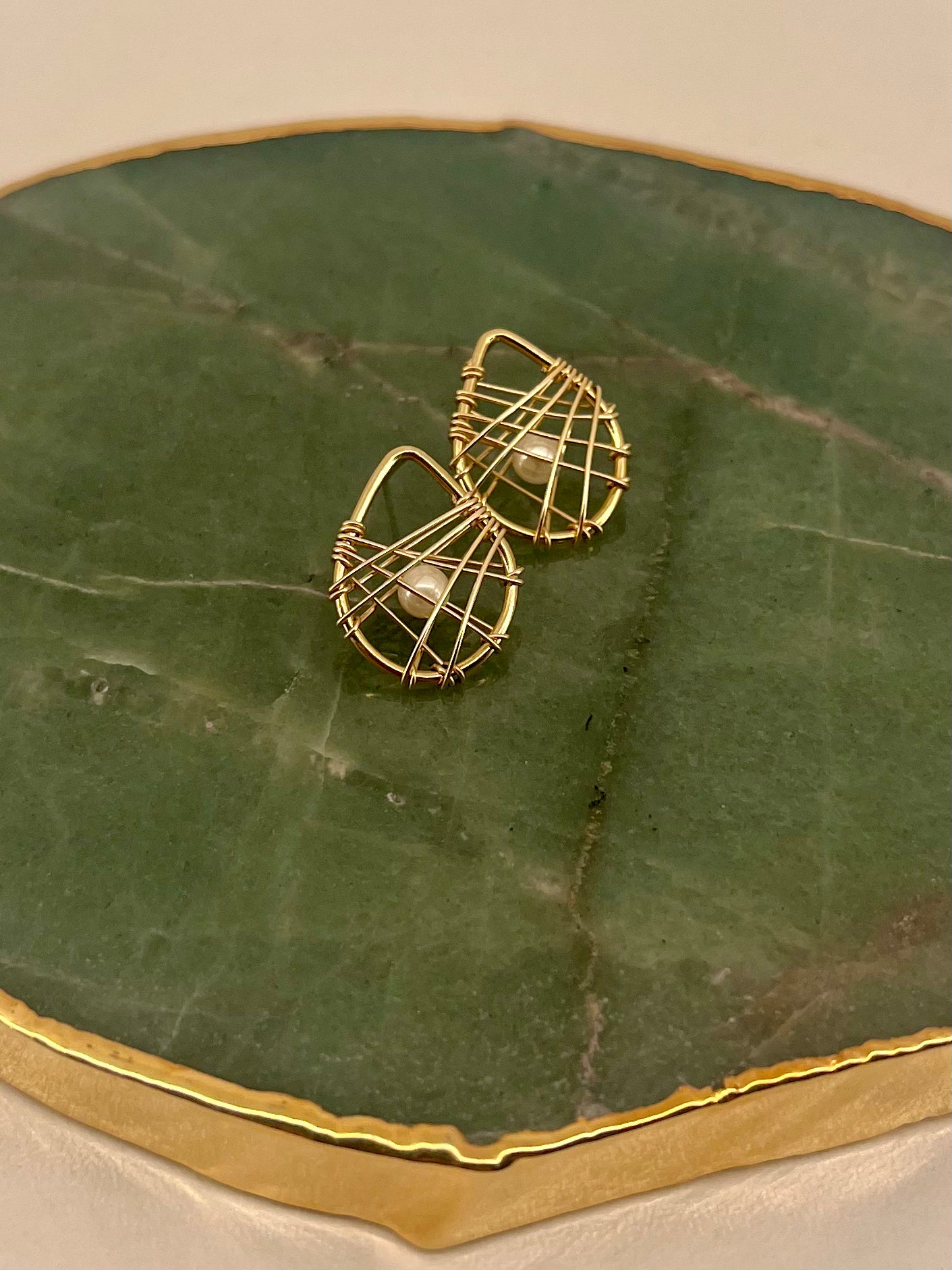 Caged Pearls Posts - Teardrop