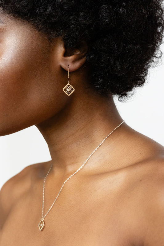 Petite Square - Caged Pearl Earring Collection