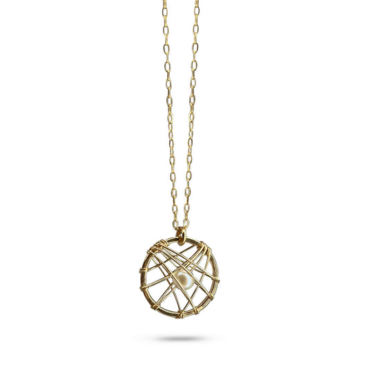 Medium Circle- Caged Pearl Pendant