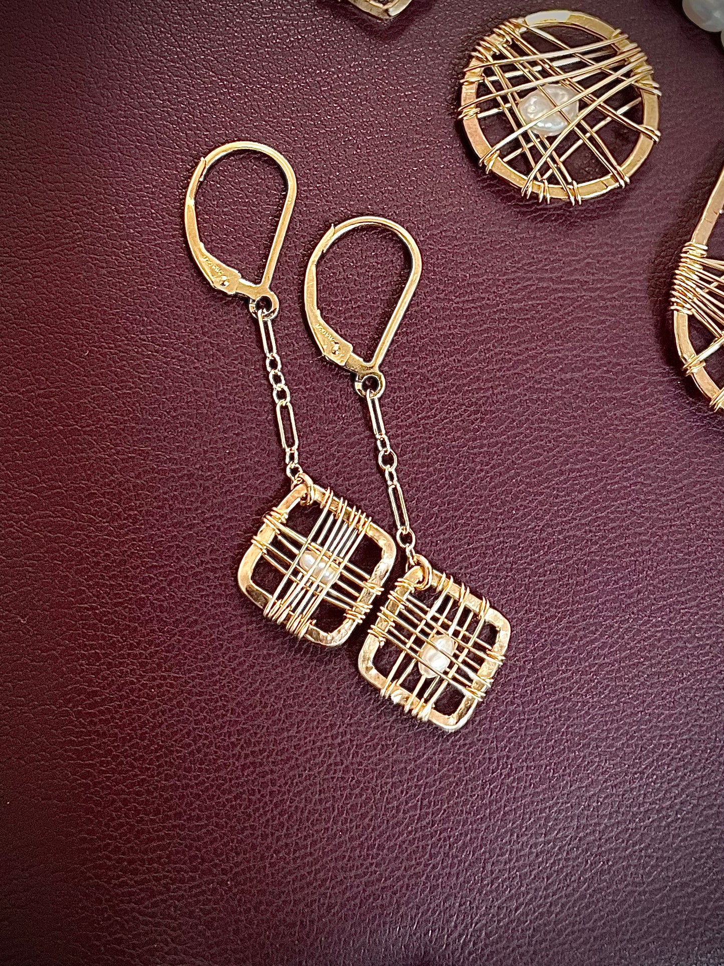 Petite Square - Caged Pearl Earring Collection