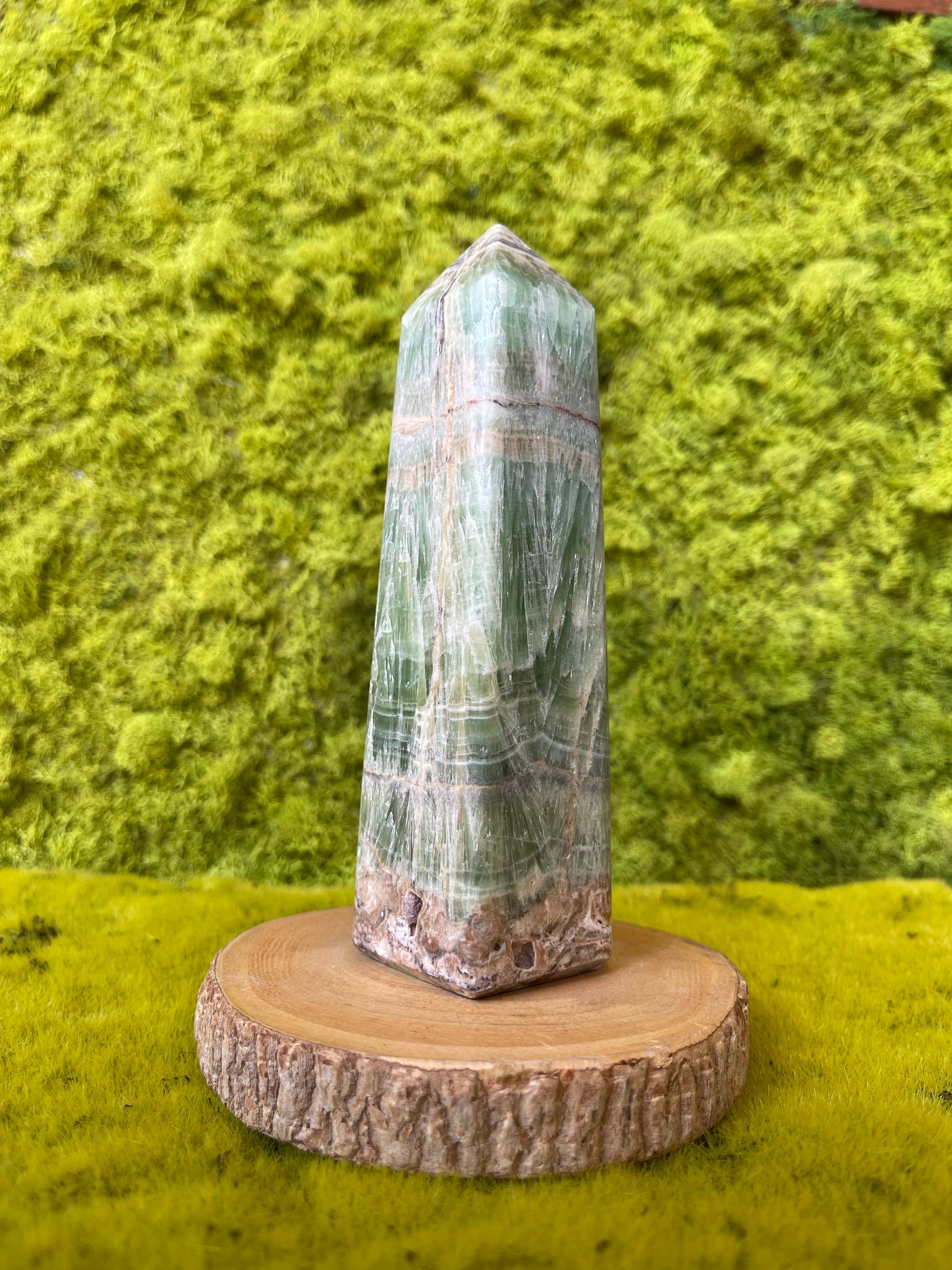 BANDED SPECKLED PISTACHIO CALCITE TOWER