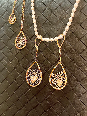 Large Teardrop - Caged Pearl Earring Collection