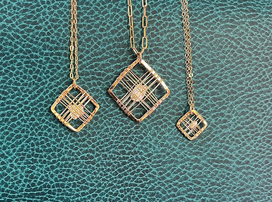 Medium Square - Caged Pearl Pendant